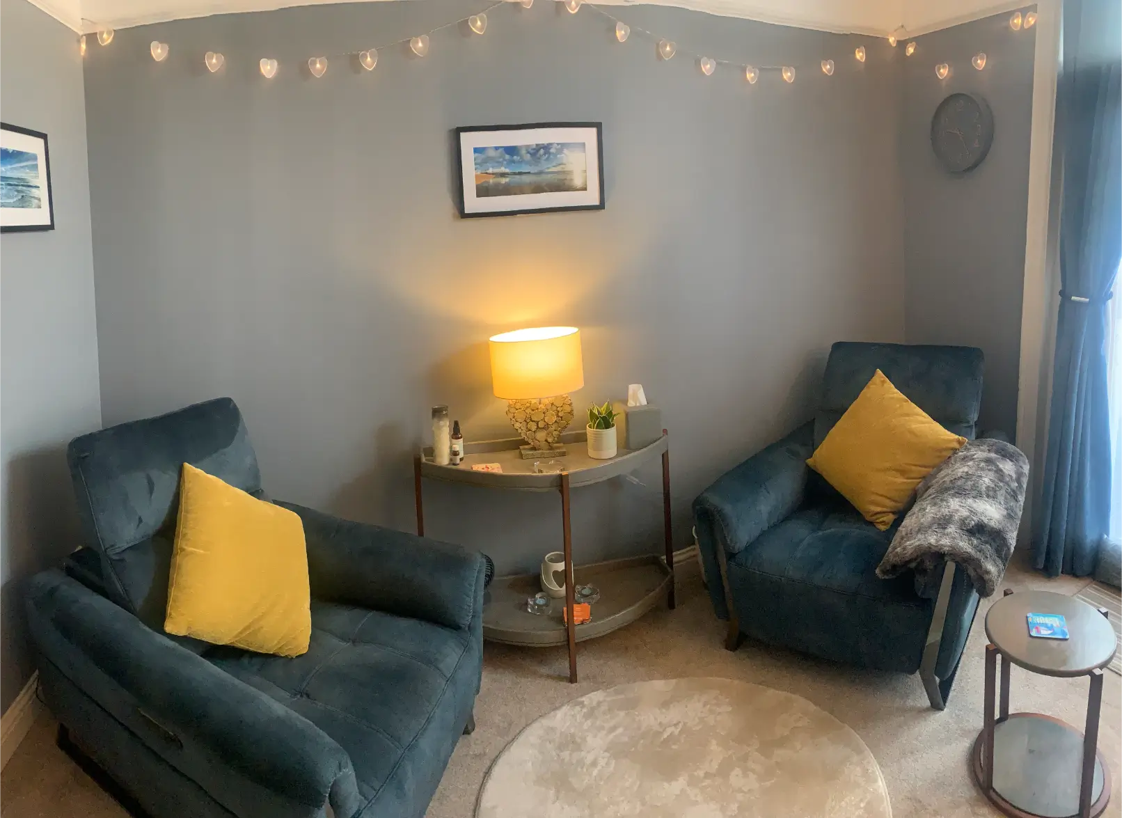 A welcoming counselling room used by Sue Lynes for therapy sessions in Southsea.